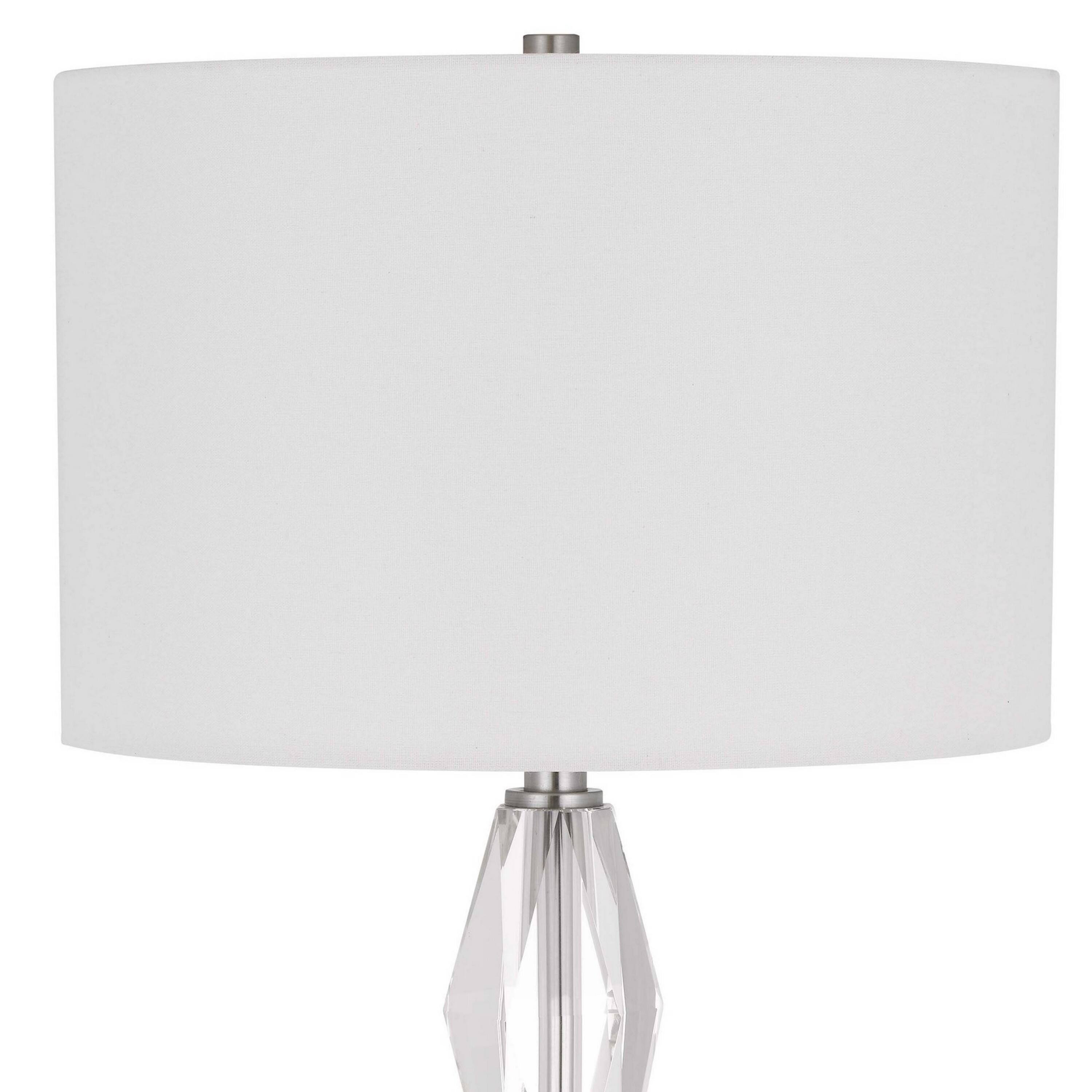 Left. Manhattan Lane - 32 Inch Table Lamp with Drum Shade, Marble Base, Brushed Steel - Chrome, White.