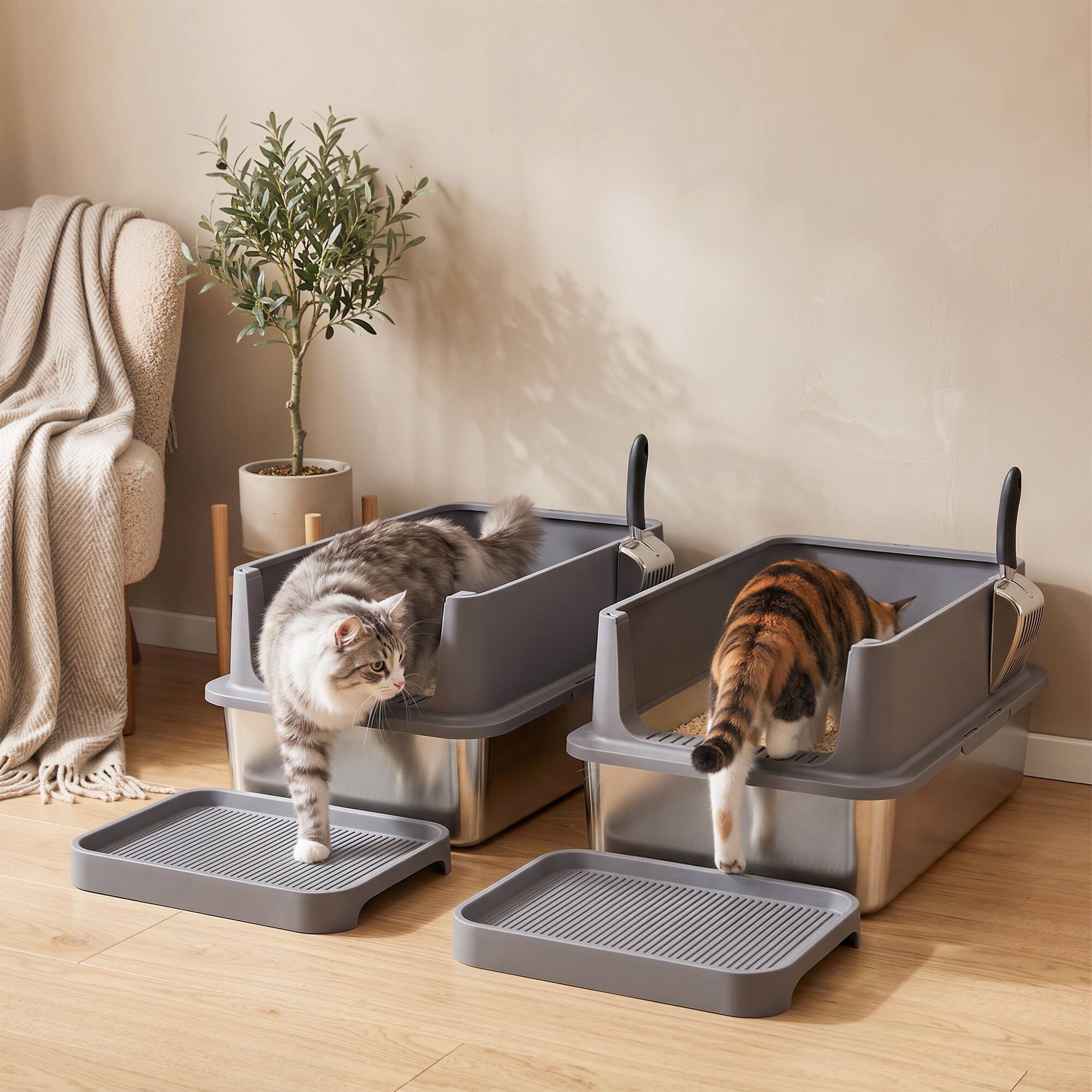 Alt View 1. Pawhut - Pack XL Stainless Steel Litter Box - Dark gray, silver.