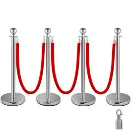 VEVOR - Crowd Control Stanchion, Set of 4 Pieces Stanchion Set, Stanchion Set with 5 ft/1.5 m Red Velvet Rope - Silver