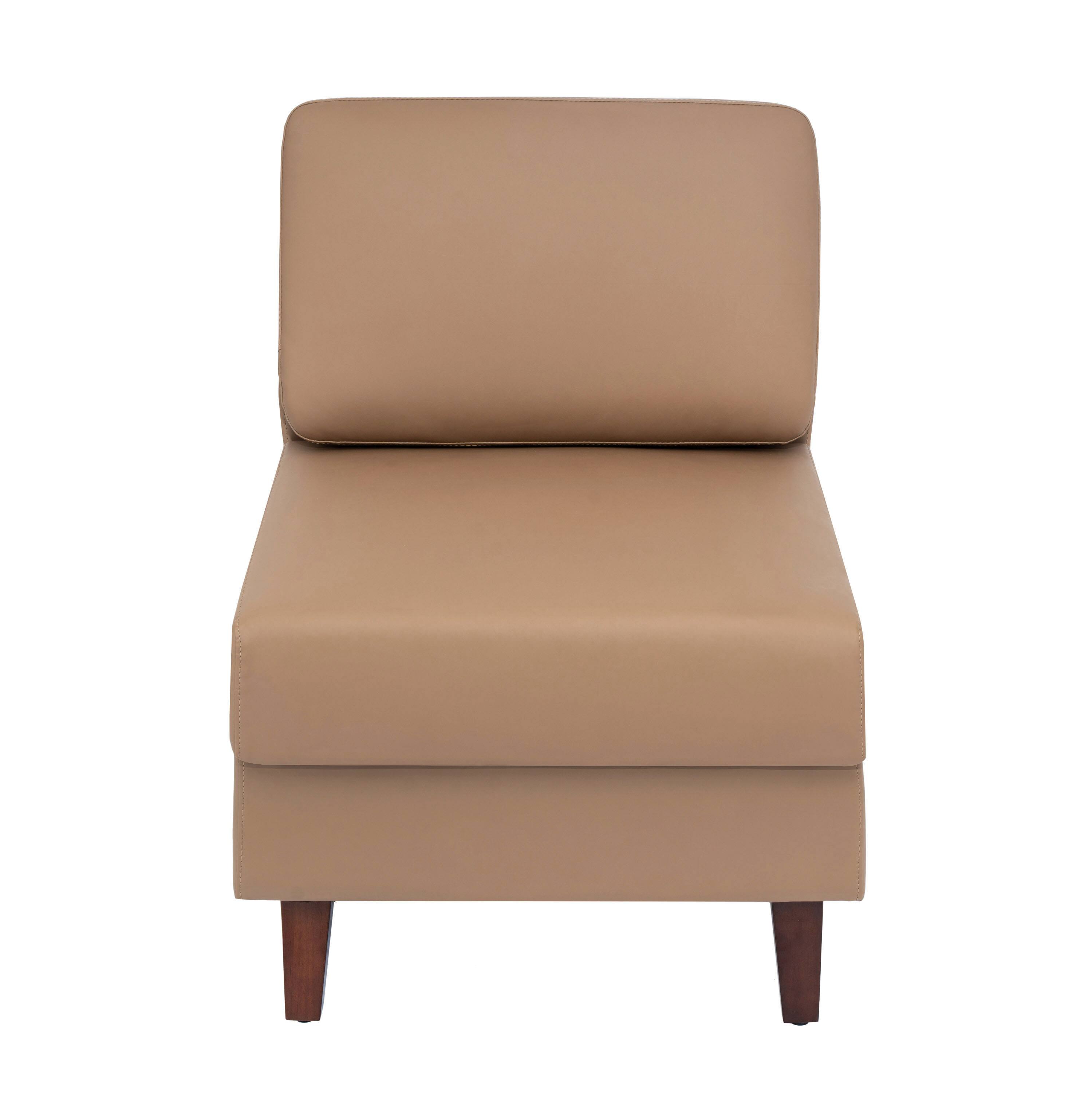 Angle. Flash Furniture - HERCULES Artemis Cognac LeatherSoft Middle Reception Chair with Wooden Walnut Legs with Adjustable Floor Glides - Brown.