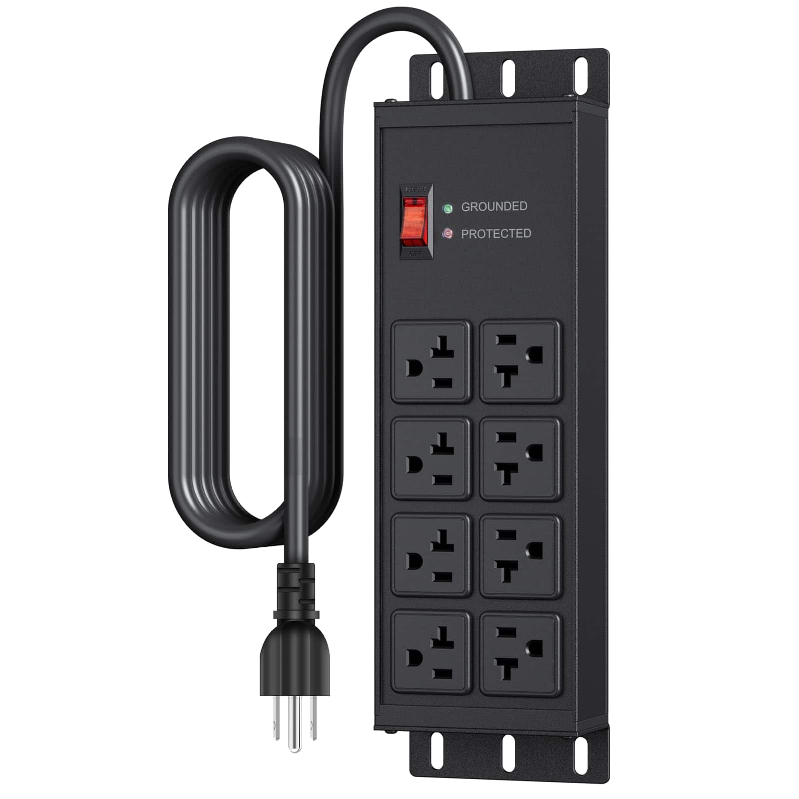 Dazzed Corner - Heavy Duty 4800J Surge Protector, 8 Outlets, 20 Amp, 6 FT Extension Cord - Black