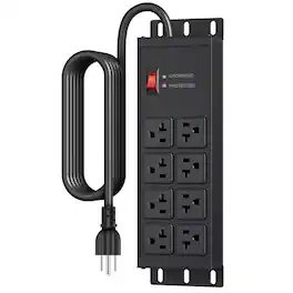 Dazzed Corner - Heavy Duty 4800J Surge Protector, 8 Outlets, 20 Amp, 6 FT Extension Cord - Black