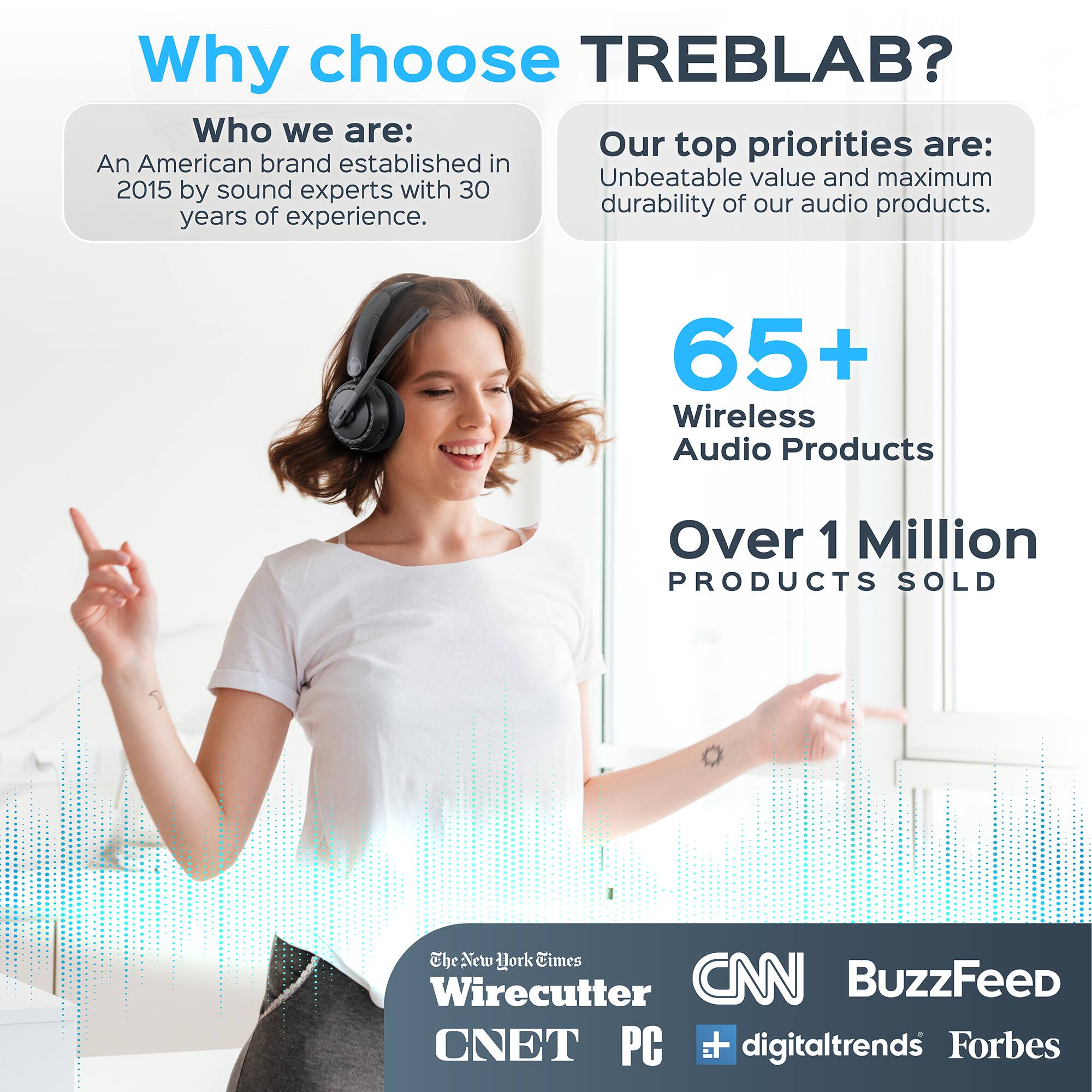Why choose TREBLAB?

Who we are:
An American brand established in 2015 by sound experts with 30 years of experience.

Our top priorities are:
Unbeatable value and maximum durability of our audio products.

65+ Wireless Audio Products

Over 1 Million PRODUCTS SOLD

The New York Times Wirecutter CNN BuzzFeed CNET PC digitaltrends Forbes