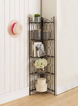 Kings Brand Furniture - Brushed Copper Metal 5 Tier Shelf Corner Rack Unit - Rust/Copper