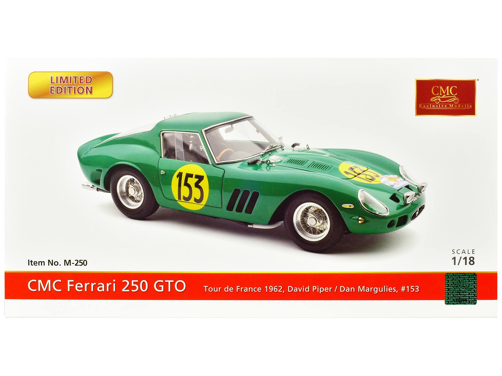 LIMITED EDITION CMC Exclusive Modelle

CMC Ferrari 250 GTO
Tour de France 1962, David Piper / Dan Margulies, #153

Item No. M-250
SCALE 1/18
