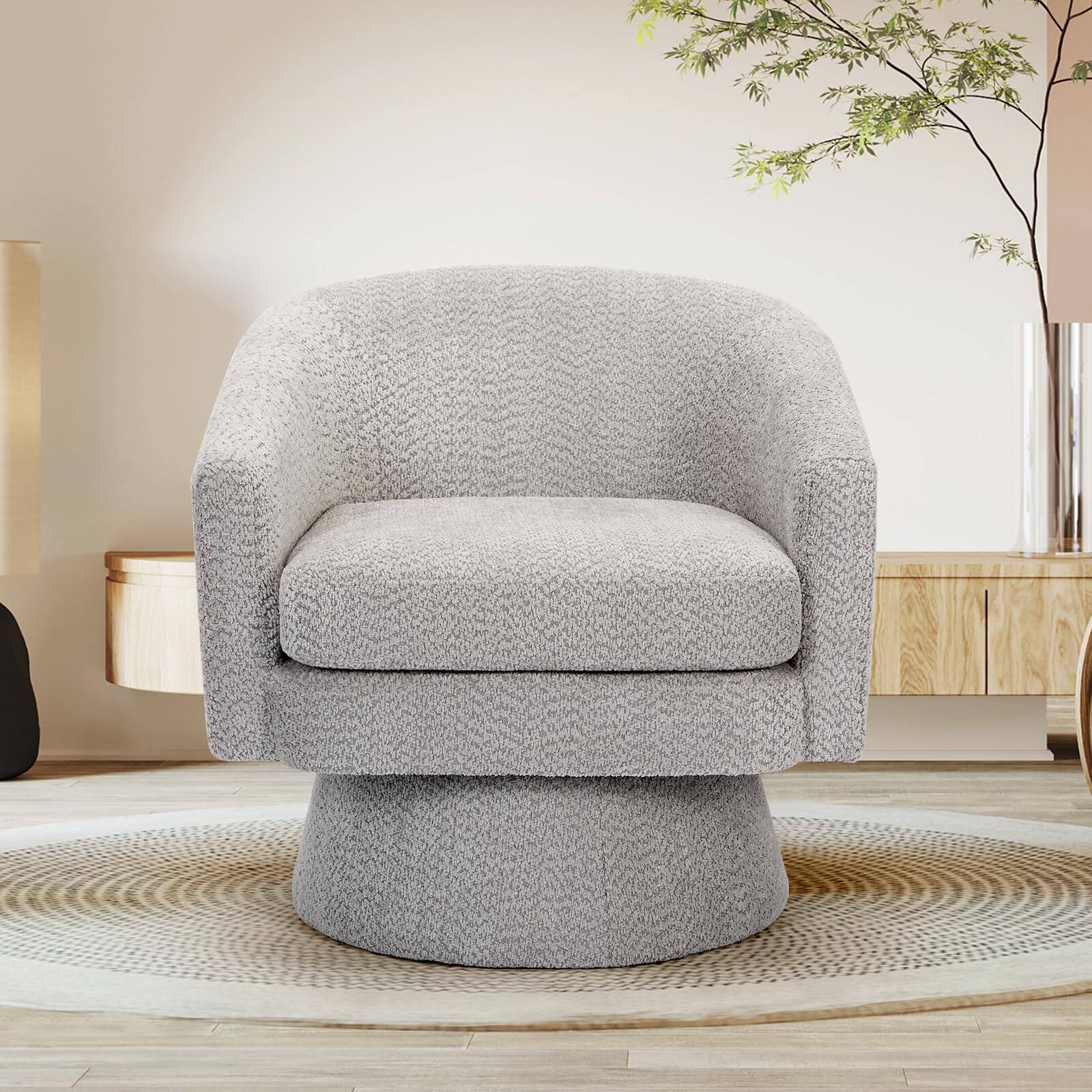 Alt View 4. Babevy - 360°Swivel Accent Chair with Arms,Cozy Round Chenille Fabric and Soft Cushion Arm Chair - Light Gray.