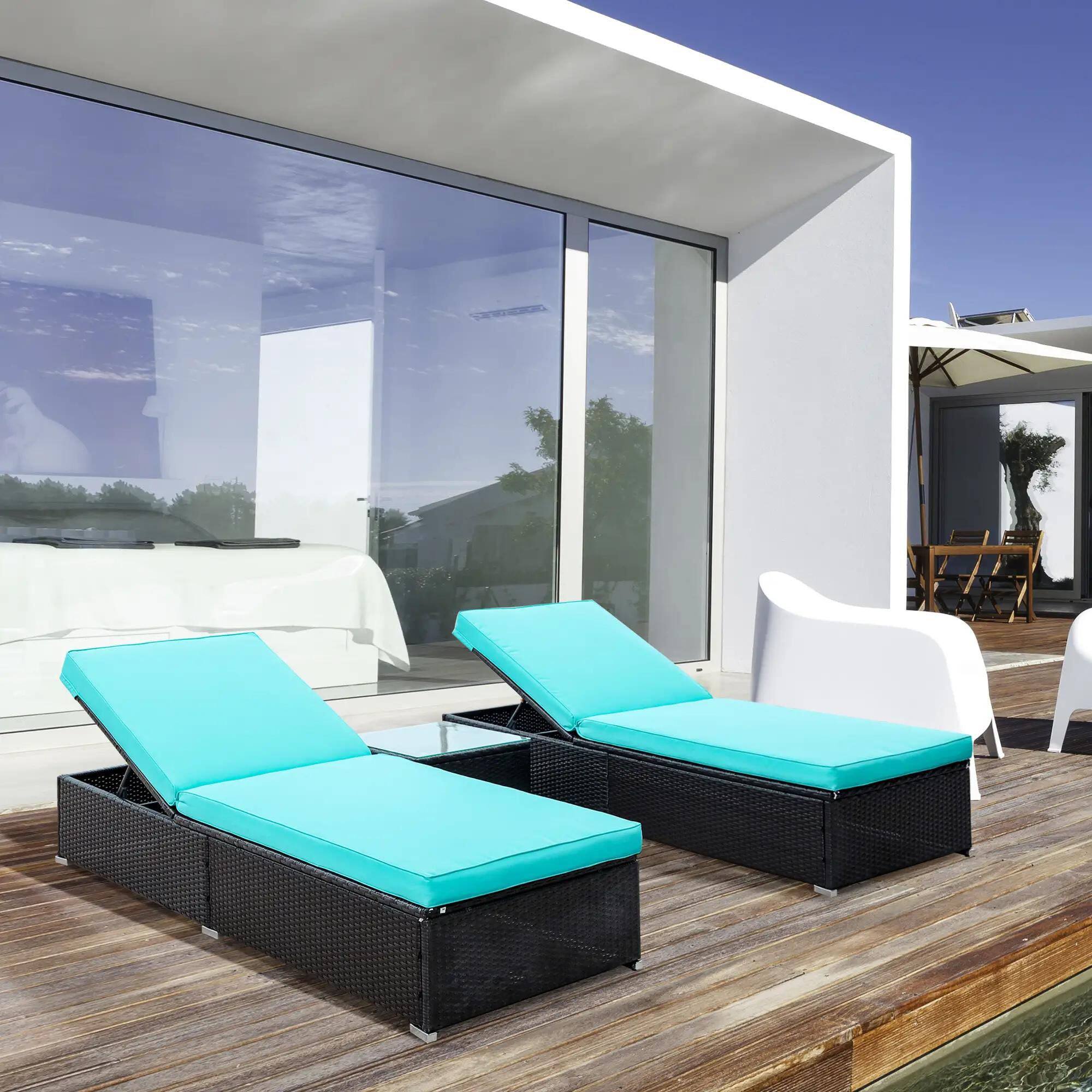 Left. Resenkos - Resenkos Chaise Lounge Chair Set, Outdoor Sectional Furniture, Polyester Fabric, Dark Brown and Turquoise - Dark Brown and Turquoise.