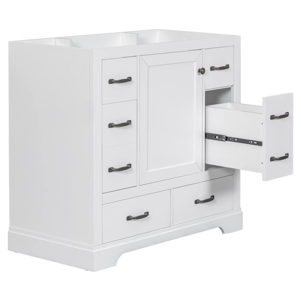 Alt View 10. Loheer - Loheer 36 inch bathroom vanity base only, White Freestanding Cabinet with 6 Drawers - White.