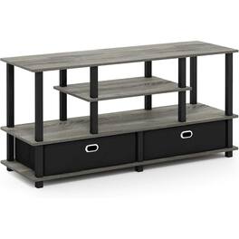 FurniFact - Grey 50 Inch TV Stand with Storage Bins and Shelves for Living Room - White