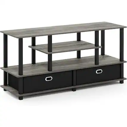 Front. FurniFact - Grey 50 Inch TV Stand with Storage Bins and Shelves for Living Room - White.