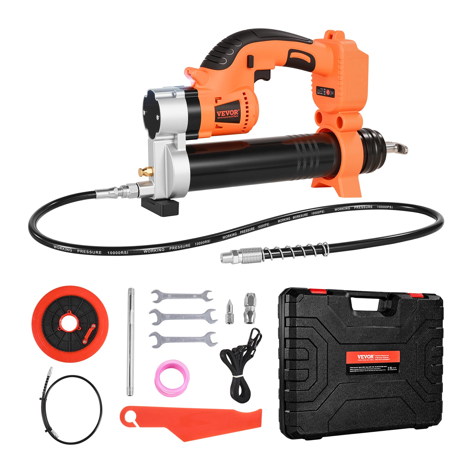 VEVOR - Cordless Grease Gun, 8000 PSI Max Pressure, Electric Grease Gun with LED Light & 35.4-inch Long Hose, with 18V Batteries - Black;Orange