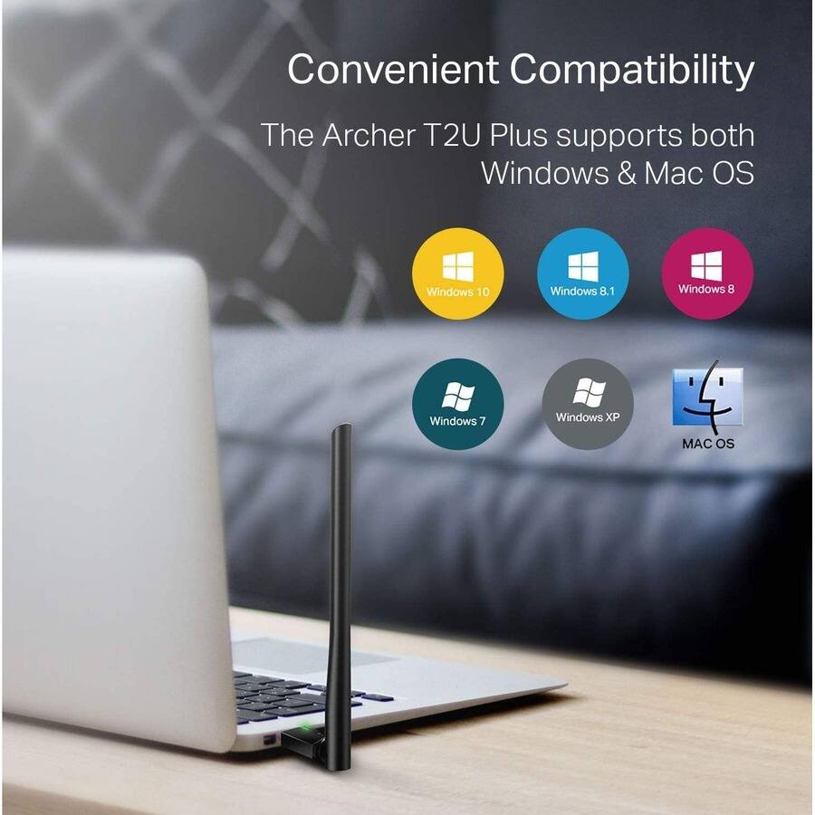 Convenient Compatibility  
The Archer T2U Plus supports both Windows & Mac OS  

- Windows 10
- Windows 8.1
- Windows 8
- Windows 7
- Windows XP
- MAC OS
