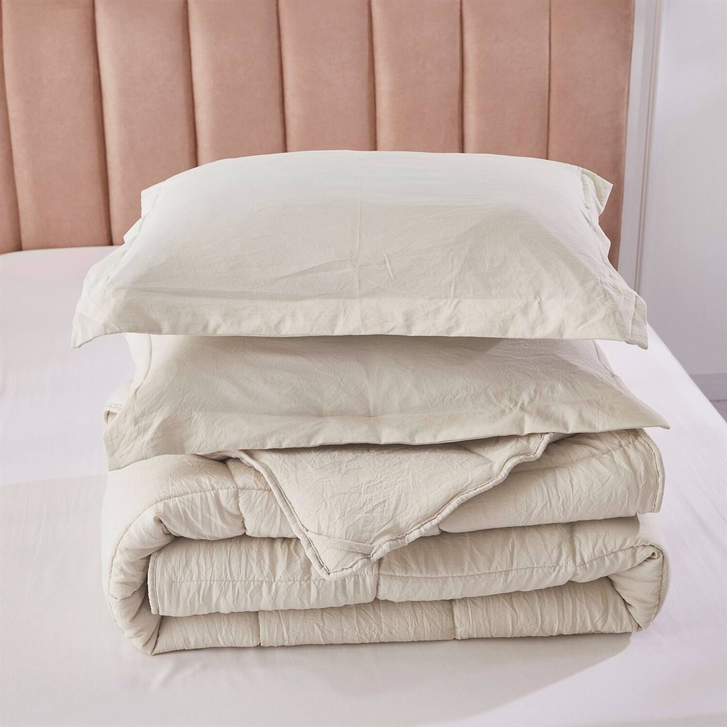 Left. Hivvago - Queen Size Beige 3 Piece Microfiber Reversible Comforter Set - Beige.