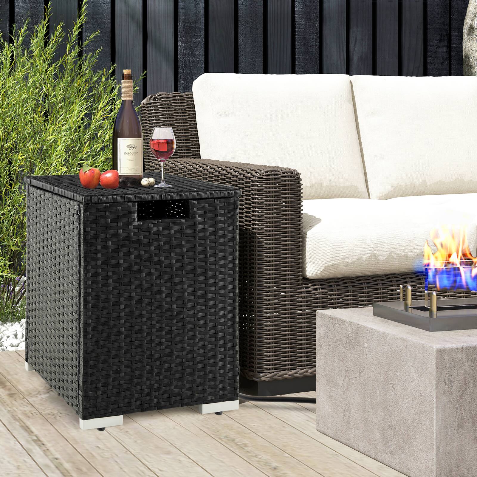 Alt View 3. Gymax - Gymax 16'' Rattan Propane Tank Cover Hideaway Side Table 20 lbs Propane Gas Holder - Black.