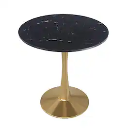 LeisureMod - Bristol 31" Round Minimalist Dining Table, Sintered Stone or MDF Top - Space-Saving Pedestal Base Kitchen & Cafe Table - MDF - Marbled Black