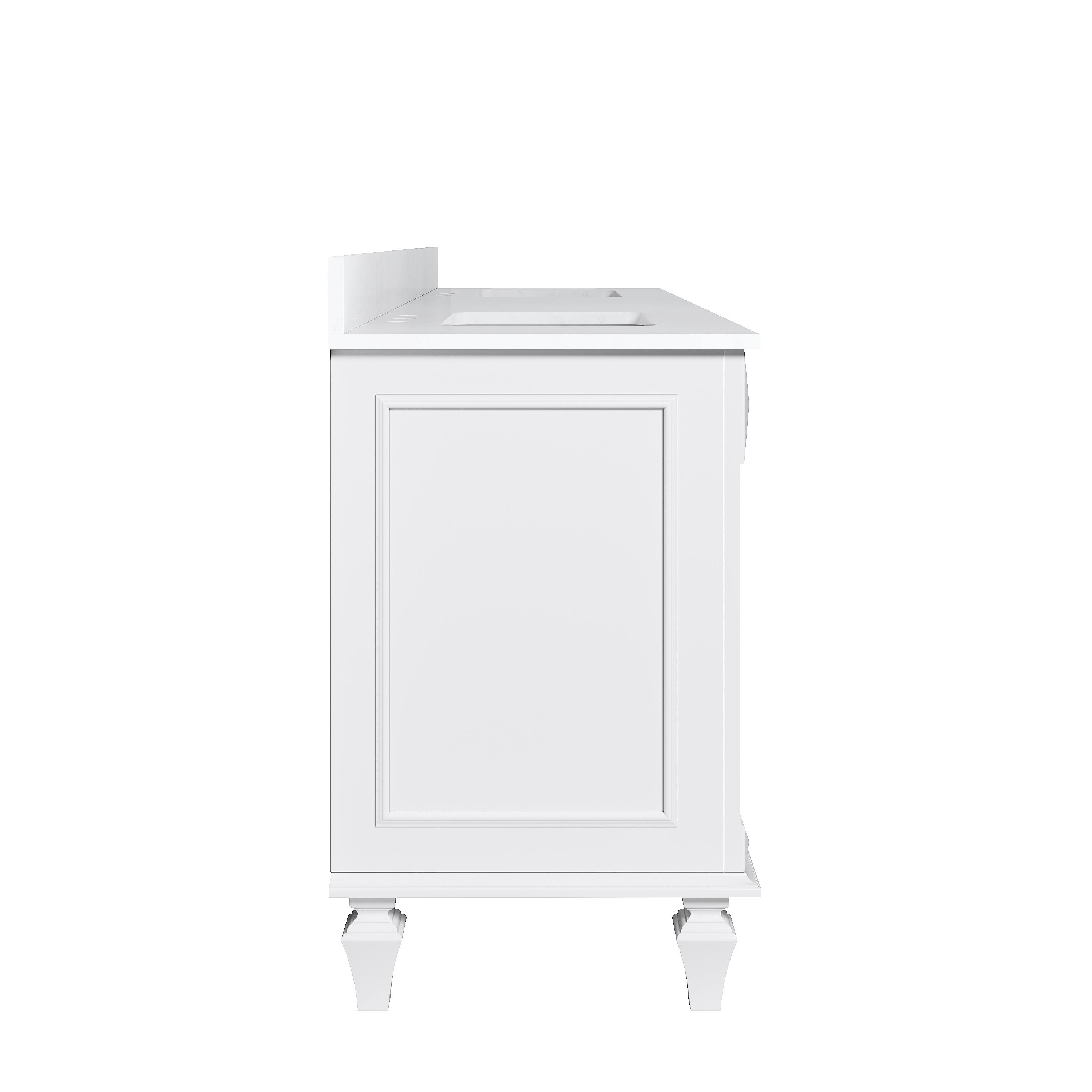 Alt View 10. WELLFOR - ARTWOOD 80 in. Solid Wood Bath Vanity with Quartz Top, Double Sink, Soft Close, Assembled - White.