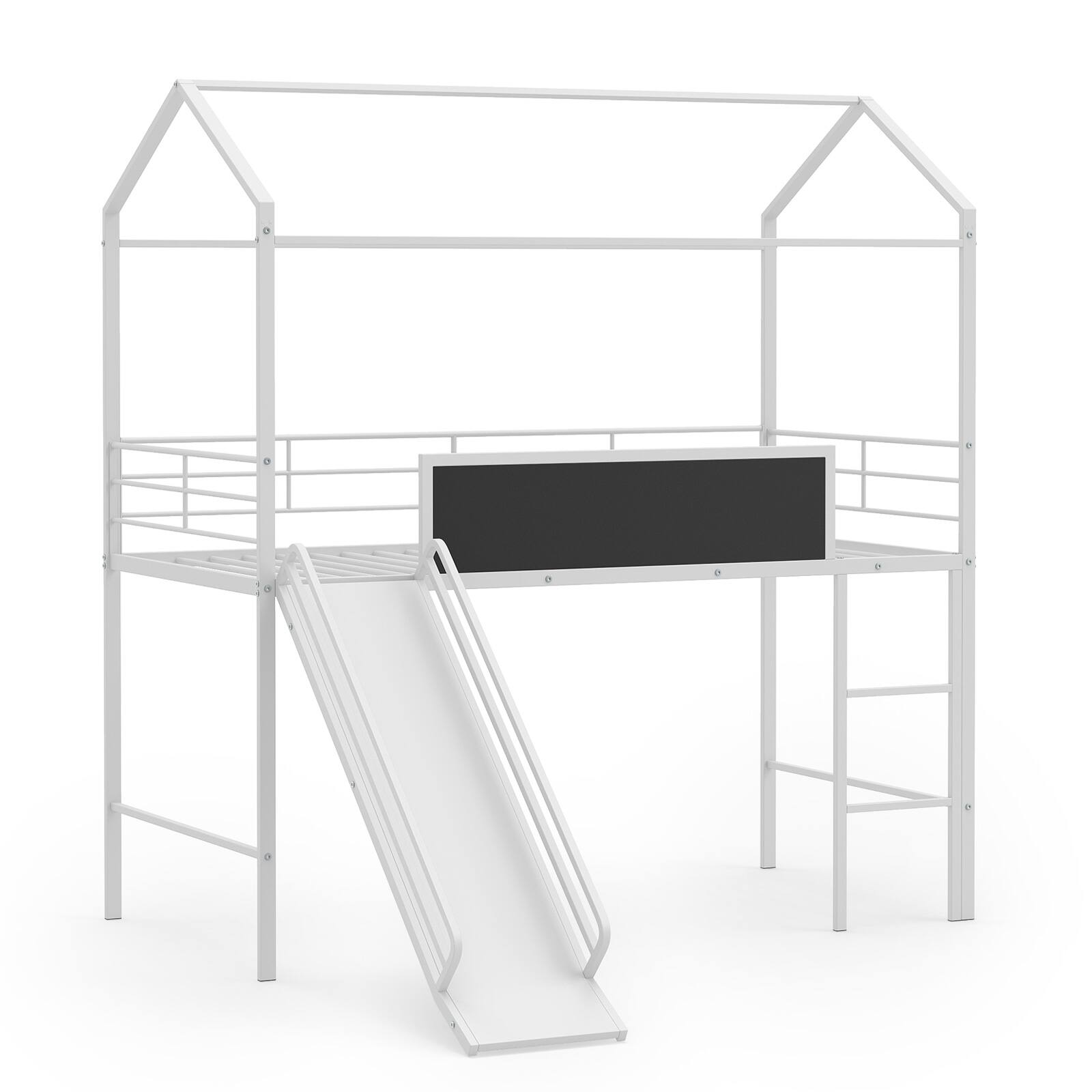 Alt View 9. Gymax - Gymax Twin Size Loft Bed w/Ladder Slide Chalkboard & Metal Slats for Bedroom Dormitory White - White.