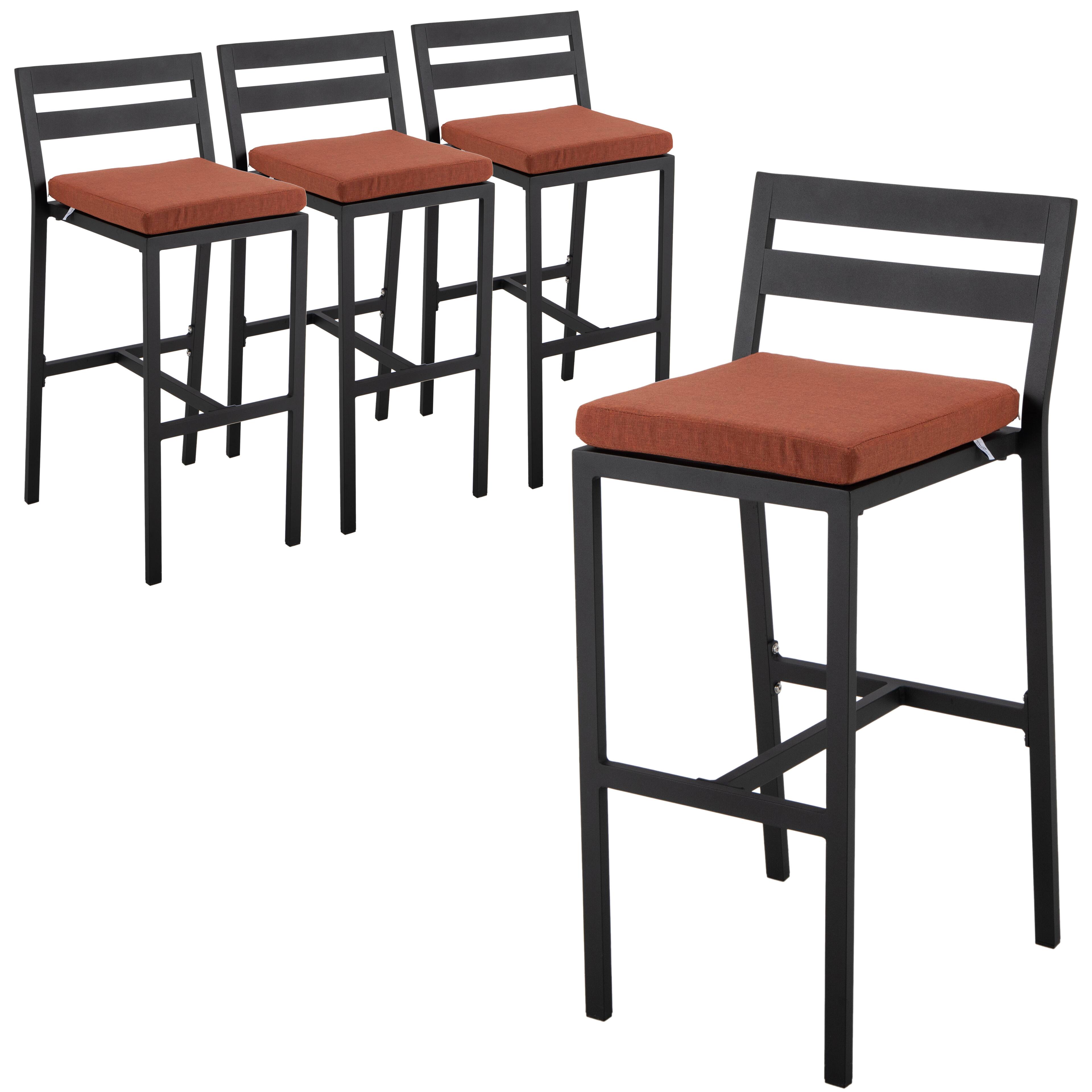 Front. LeisureMod - Chelsea 4-PCS Black Outdoor Patio Bar Stool - Rust-Resistant Aluminum Counter Stool with Cushion - Orange.