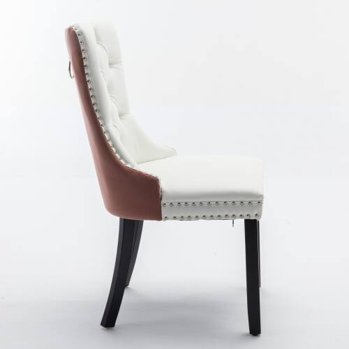 Left. LUCKY ONE - Assembled Tufted PU Velvet Dining Chair Set of 2 with Wood Legs Nailhead Trim - White PU.