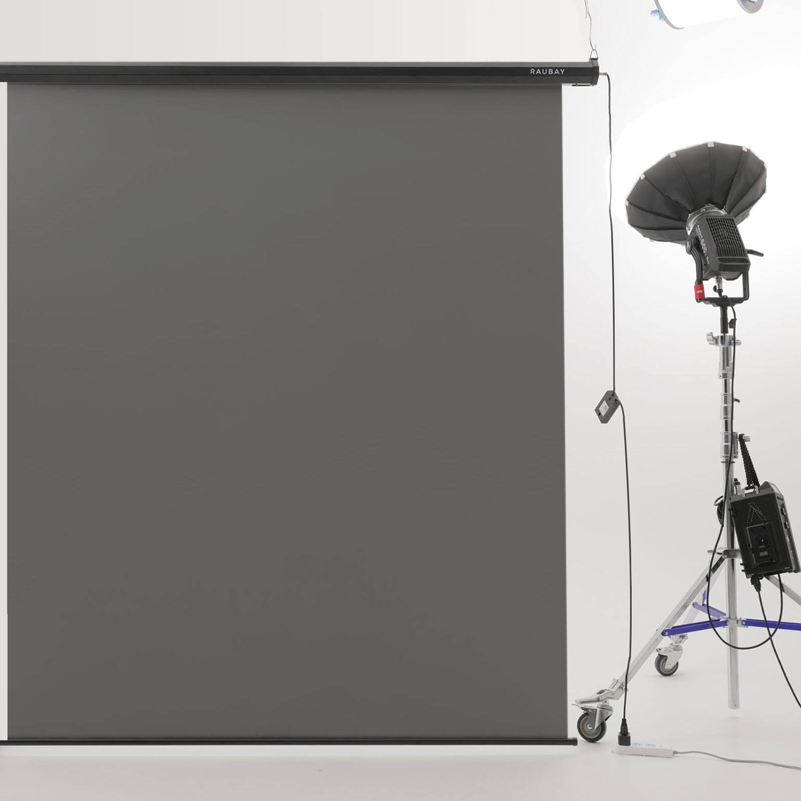 Alt View 1. RAUBAY - 5′ x 7.2′ Motorized Pull Down Grey Screen Collapsible Wall-Mount Background.