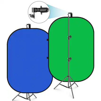 Front. Neewer - 5x7ft Foldable Chroma Key Backdrop Kit - Reversible Green/Blue Screen with 8.5ft Stand.