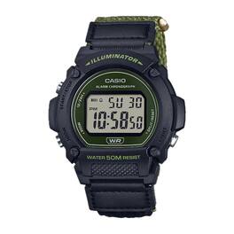 Casio - Men's Classic Digital Watch with Green Band- W-219HB-3AVCF - Black