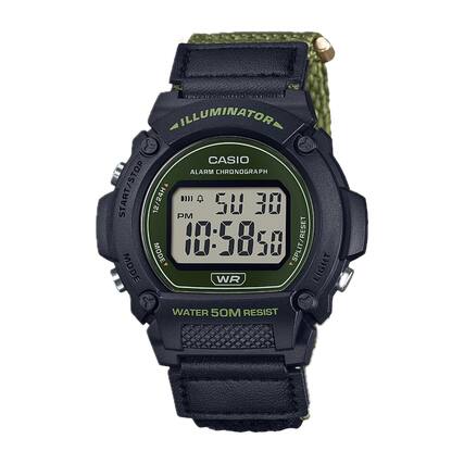 ILLUMINATOR 3
CASIO ALARM CHRONOGRAPH
START/STOP
12/24H
PM
10:58:50
RESET
MODE
SPLIT/RESET
MODE
WR LIGHT
WATER 50M RESIST