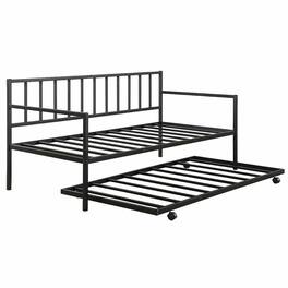 Hivvago - Twin size Metal Daybed with Roll-out Trundle Bed Frame - Black