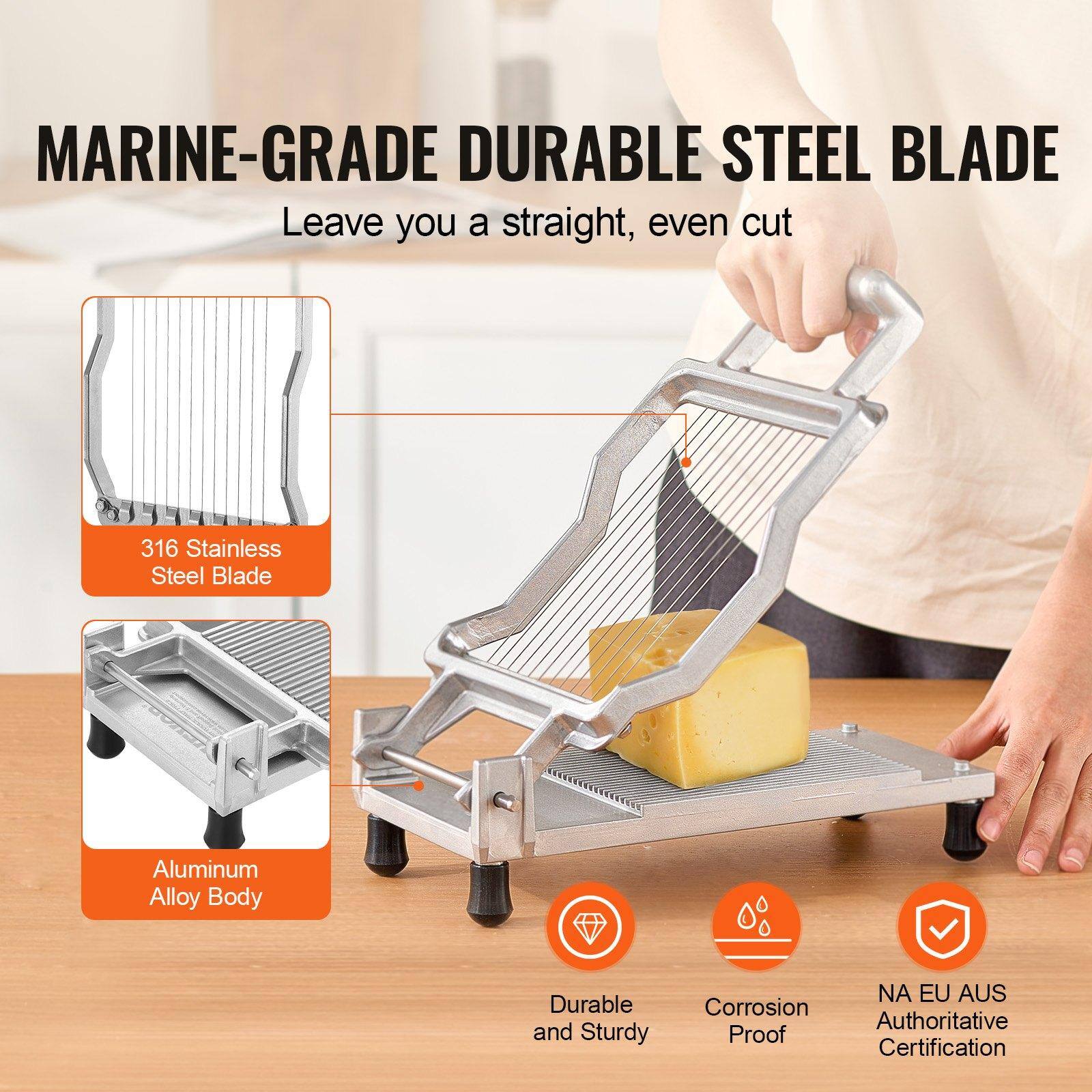 MARINE-GRADE DURABLE STEEL BLADE  
Leave you a straight, even cut  

316 Stainless Steel Blade  
Aluminum Alloy Body  

Durable and Sturdy  
Corrosion Proof  
NA EU AUS Authoritative Certification