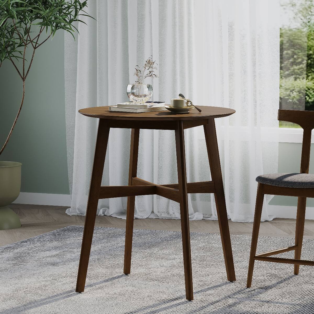 Loheer Round Counter Height Dining Table, Walnut Brown Engineered Wood ...