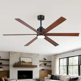 Breezary - 60" Smart LED Ceiling Fan with Light, Remote & APP Control, 6-Speed, 1/4/8H Timer, 6 Blades, DC Motor - Matte Black