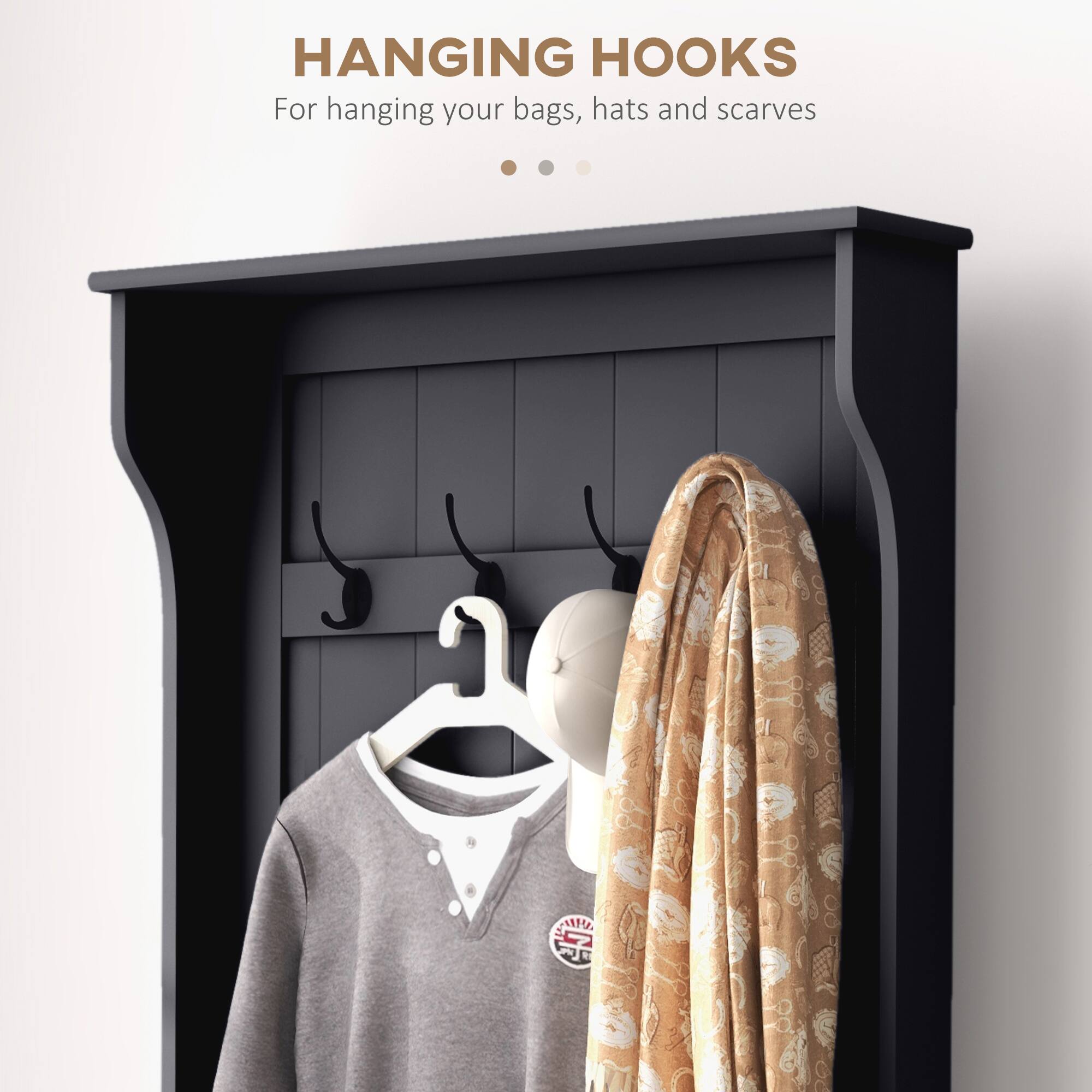HANGING HOOKS For hanging your bags, hats and scarves