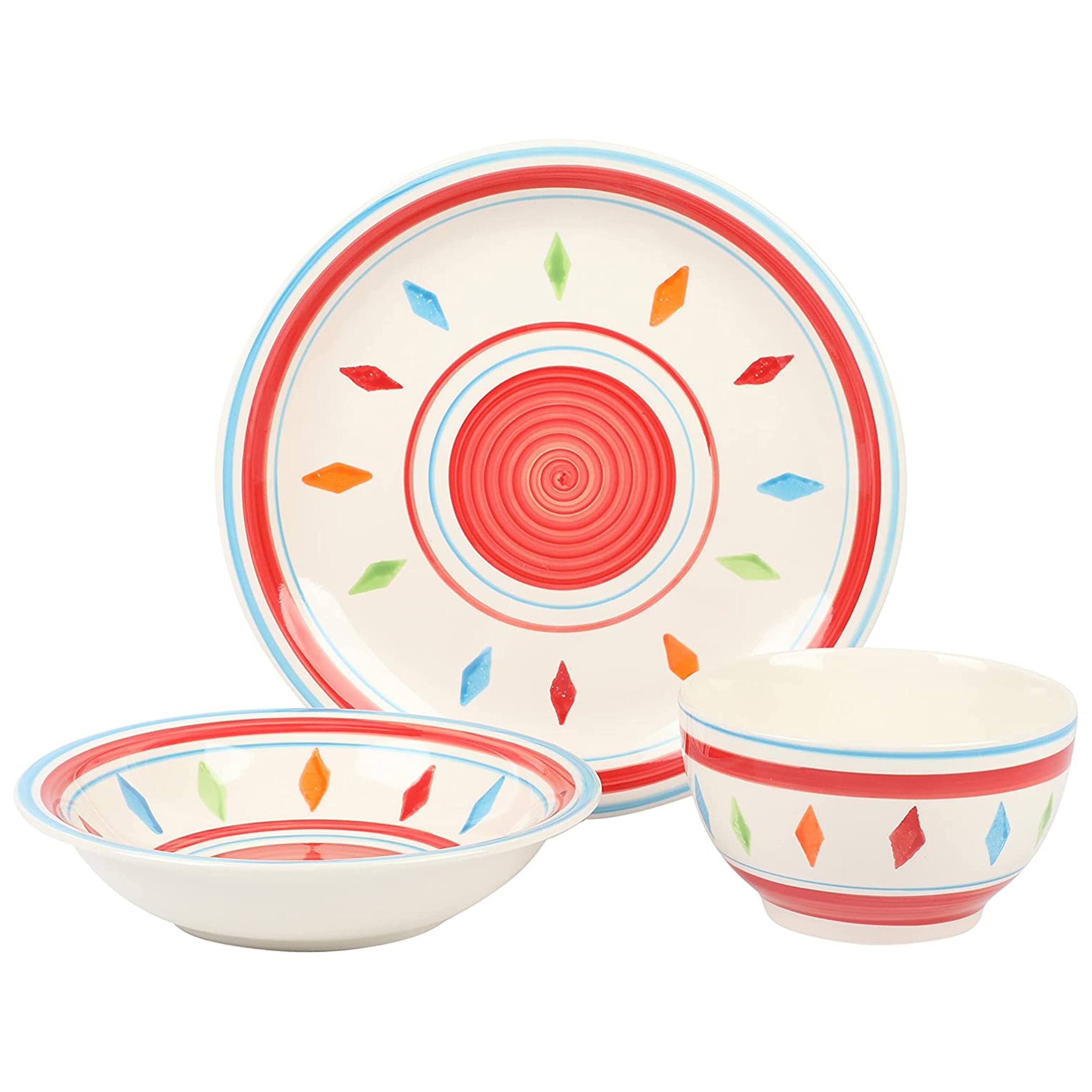 Alt View 1. Gibson - Gibson Home Heidy 12 Piece Durastone Dinnerware Set in Red - Red.