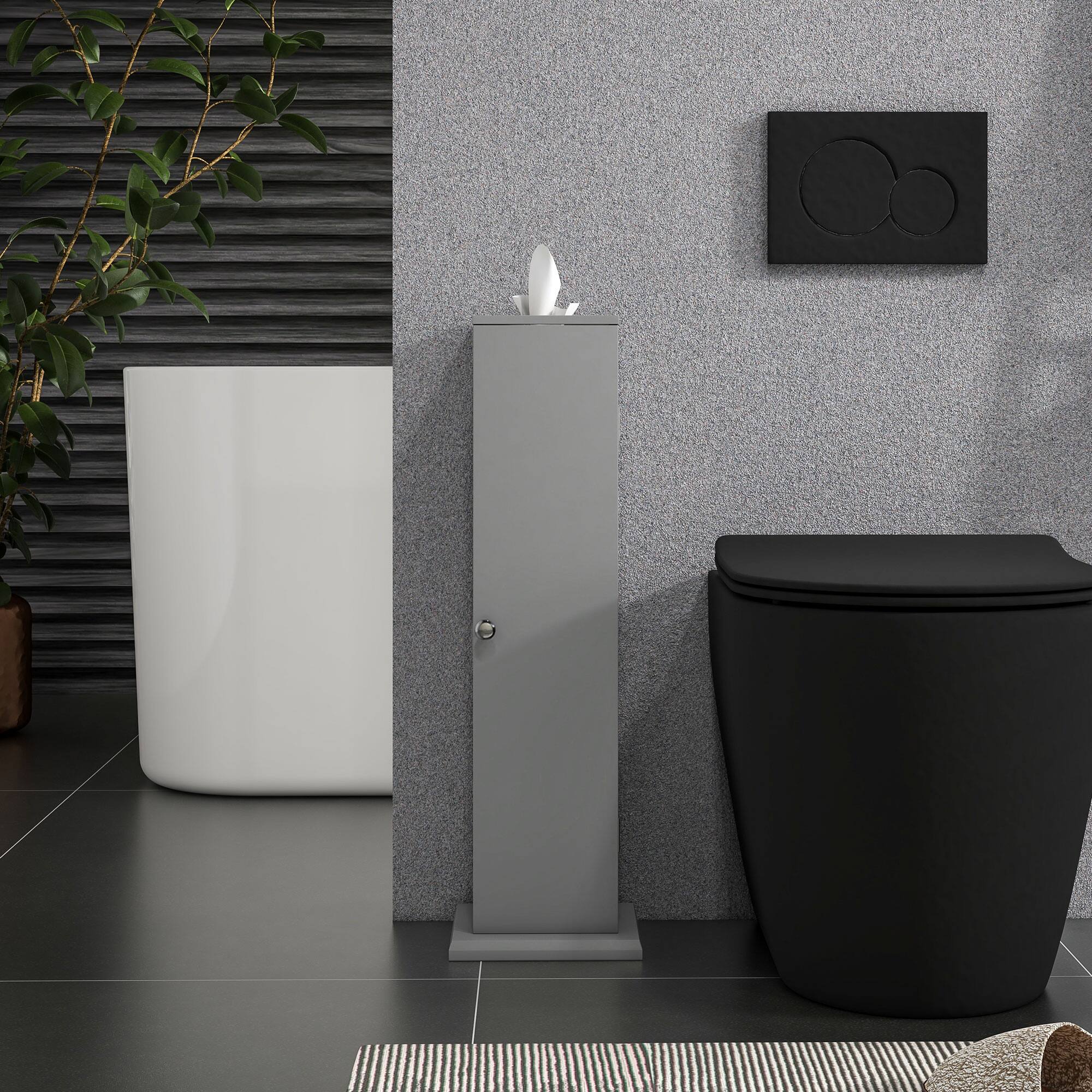 Left. TinyHomie - Toilet Paper Cabinet Small Bathroom Corner Floor Cabinet with Doors and Shelves Thin Storage Bathroom Organizer - Gray.