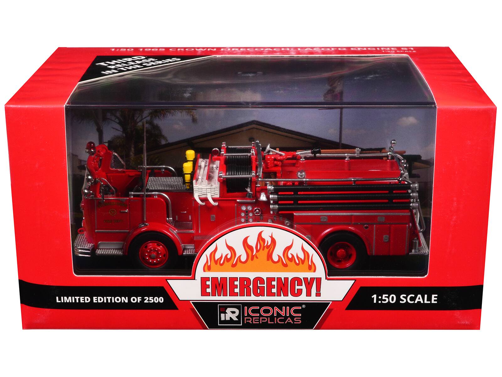 1180 1800 CROWN FIRECOACH LACOFD ENGINE .- .0. SEbI ANAR 1A REI THE SERIES 2LES CURTY 2000 GODT EMERGENCY! LIMITED EDITION OF 2500 IR ICONIC REPLICAS 1:50 SCALE