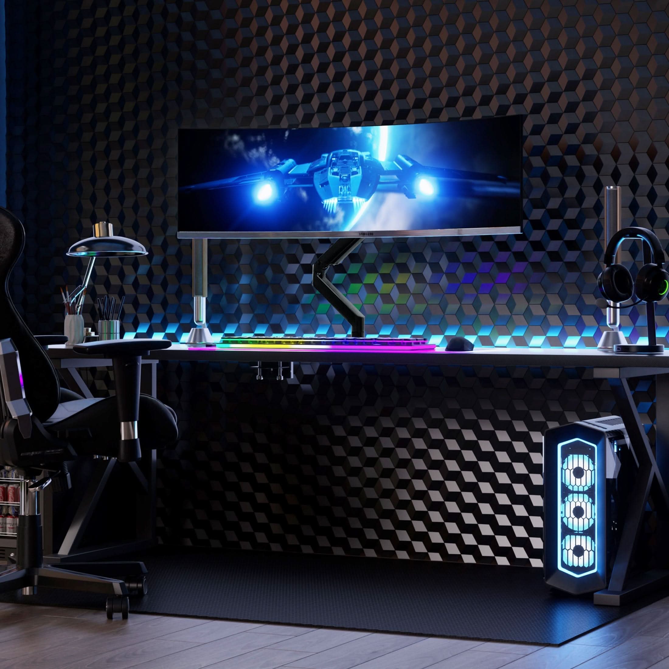 Angle. Mount-It! - Heavy-Duty Single Monitor Desk Mount with Gas Spring Arm, Adjustable Height & Tilt for 13"–57" - Black.