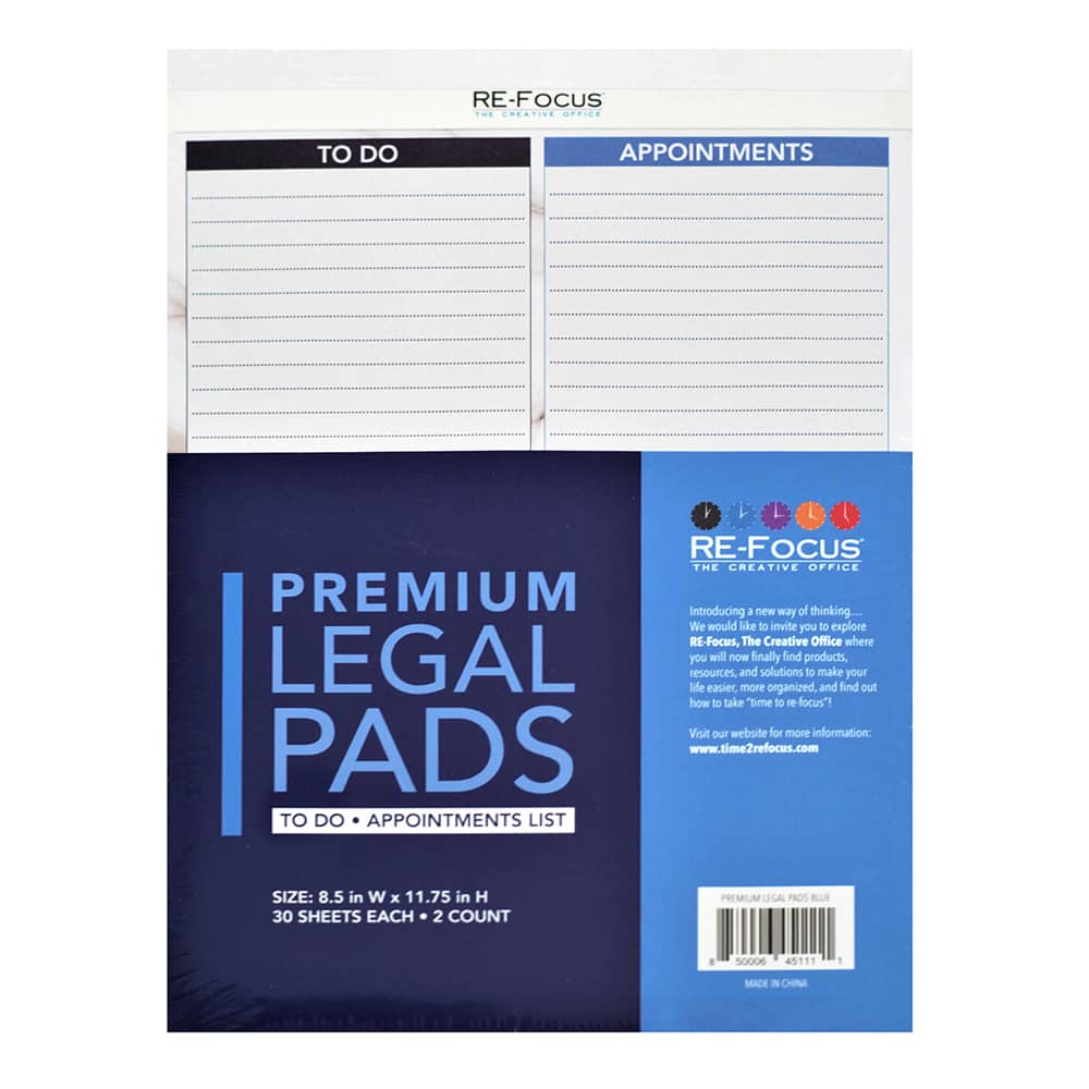 RE-FOCUS THE CREATIVE OFFICE - Legal Pads, Ruled, 8.5" x 11.75", Blue, 30 Sheets, 2 Count