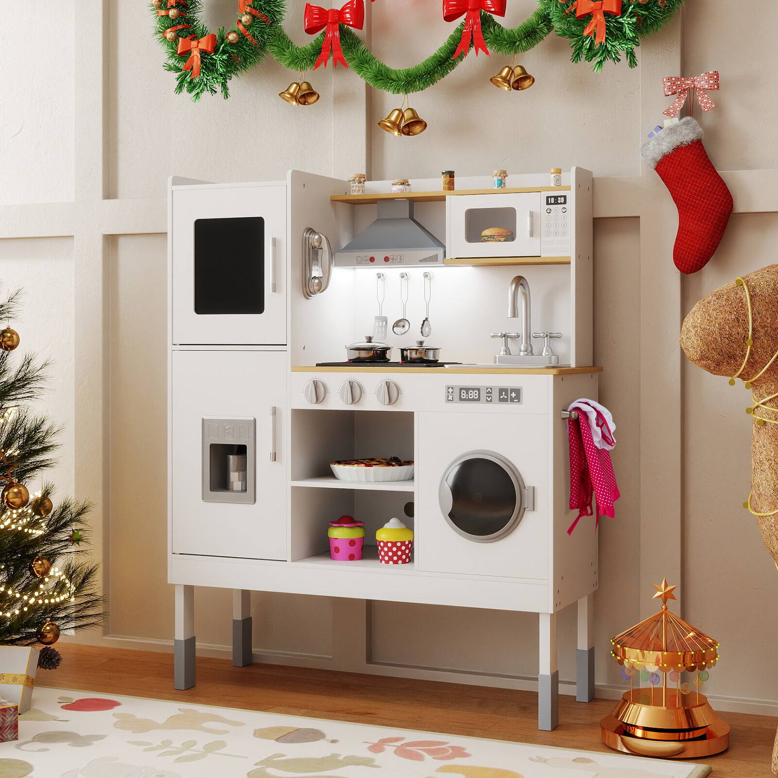 Alt View 1. Gymax - Gymax Kids Pretend Kitchen Play Set Toddler Toy Wooden Chef Height Adjustable w/Sounds Natural - Yellow.