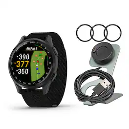 Garmin - Approach S50 GPS AMOLED Golf Smartwatch and Charger Stand Bundle - Black - (2025)