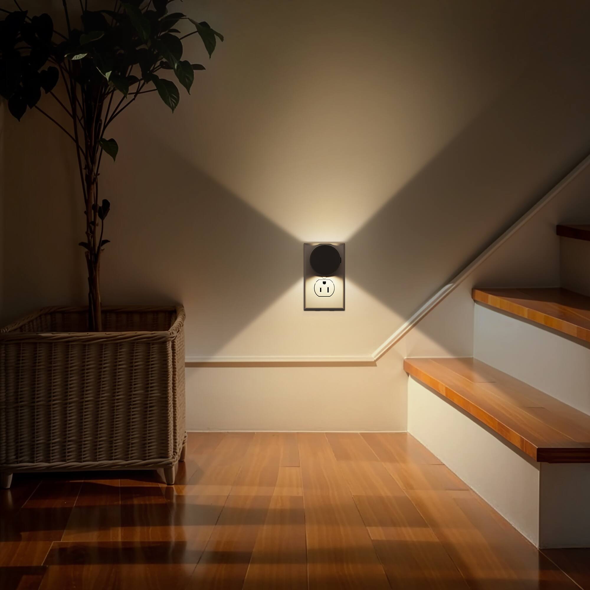 Alt View 4. Jandcase - JANDCASE 2-Pack 1W  Plug-in Night Light, 3000K Warm Glow, Up/Down Light, 3-Step Dimming, Color Memory, Dusk-to-Dawn - Black.