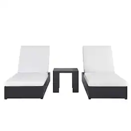 Modway - Tahoe 3-Piece Outdoor Powder-Coated Aluminum Chaise Lounge Set - 2 Reclining Chaise Chairs and Slatted Side Table - Gray White