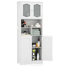 Costway - 58.5" Tall Bathroom Storage Cabinet Freestanding Linen Cabinet with Shelves - White