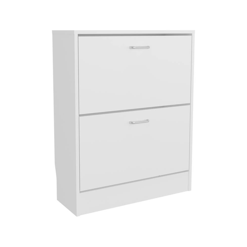 Alt View 1. Loheer - Loheer White Two-Door Shoe Cabinet, Adjustable Shelves Shoe Organizer, Holds 12 Pairs - White.