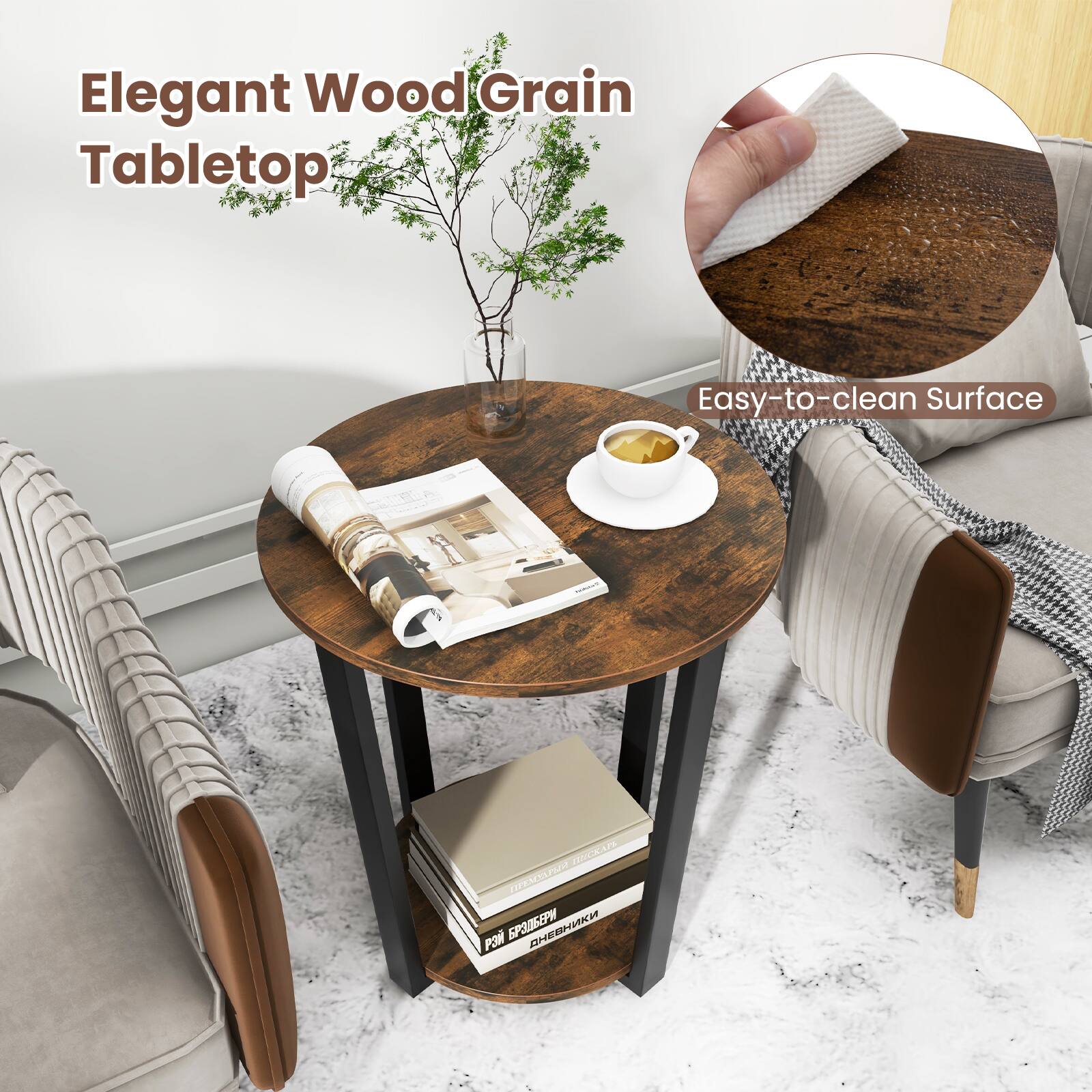 Elegant Wood Grain Tabletop, Easy-to-clean Surface