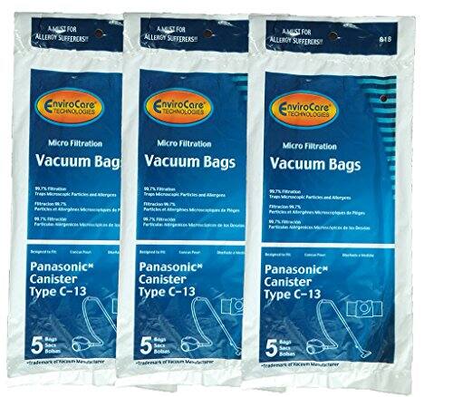 A: AMST FOR ALLERGY SUFFERERS
B: AMIST FOR ALLERGY SUFFERERS!
C: EnviroCore TECHNOLOGIES
D: EnviroCare TECHNOLOGIES
E: EnviroCore Core TECHNOLOGIES
F: Micro Filtration
G: Micro Filtration
H: Vacuum Bag
I: Vacuum Bags
J: 99.7% Traps Particules
K: 99.7% Traps and 9.7% de ntracion Particules los de
L: Panasonic Canister Type C-13
M: Bags
N: 5 Sace Boles
O: 5 Sacs Boles
P: 5 Saca Bags La