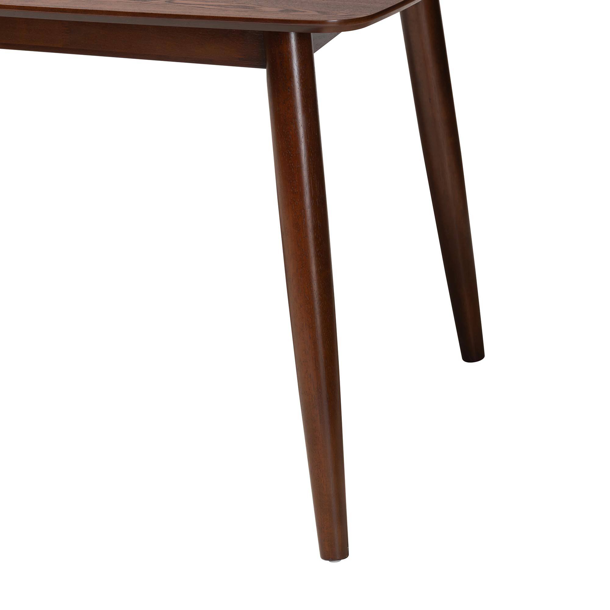 Back. Baxton Studio - Flora Mid-Century Modern Finished Wood Dining Table - Walnut Brown.