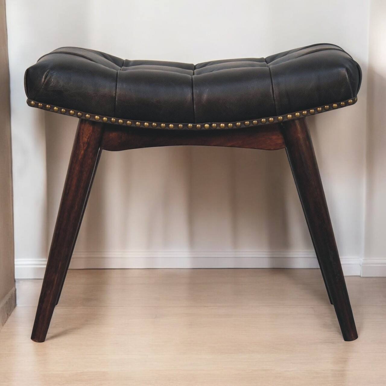 Angle. Artisan Furniture - Artisan Furniture Solid Wood California Walnut Bench, Upholstered, Brown and Black - Brown and Black.