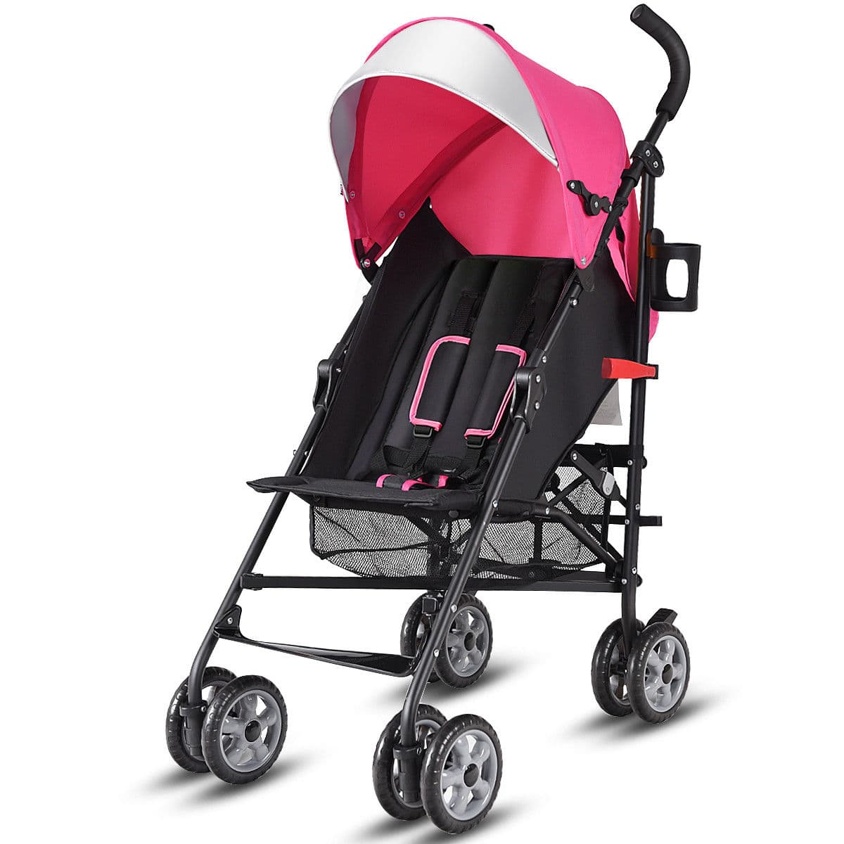Costway - Folding Lightweight Baby Toddler Umbrella Travel Stroller with Storage Basket - Pink
