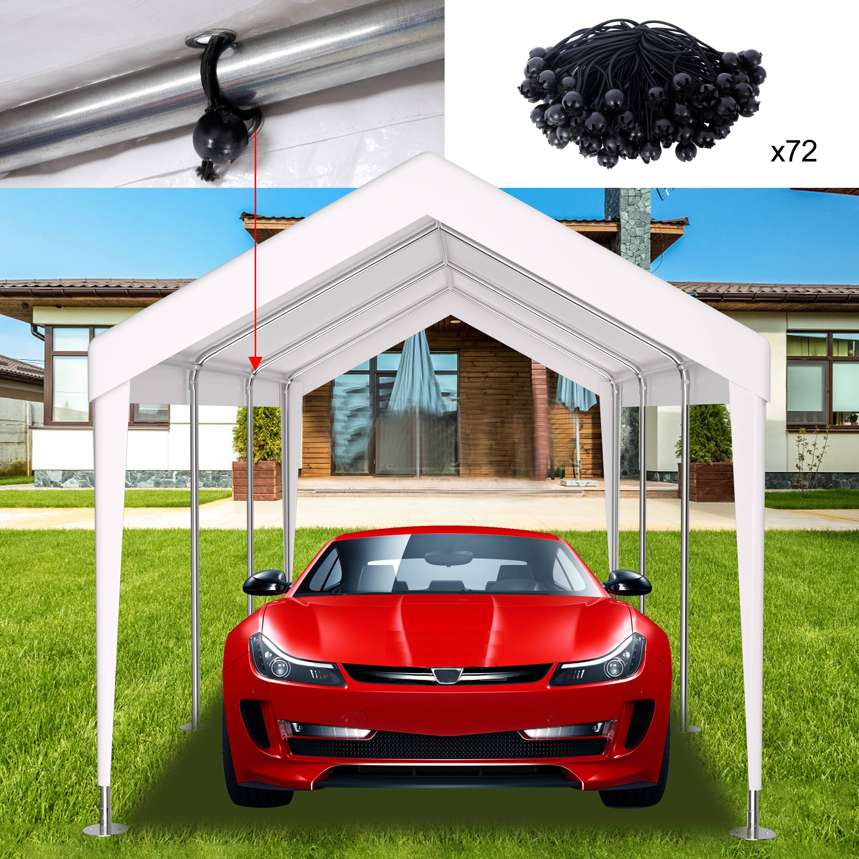 Alt View 5. Ecooso - 10x20ft Carport Replacement Canopy Cover, Waterproof & UV Protected Tarp with 72 Elastic Buckles , Frame is Not Included - White.