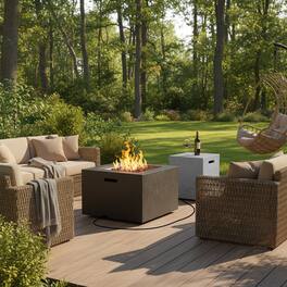 Whisen - Outdoor 24" Square MGO Propane Fire Pit Table Set with Tank Cover, 40,000 BTU Patio Heater - Black|Grey